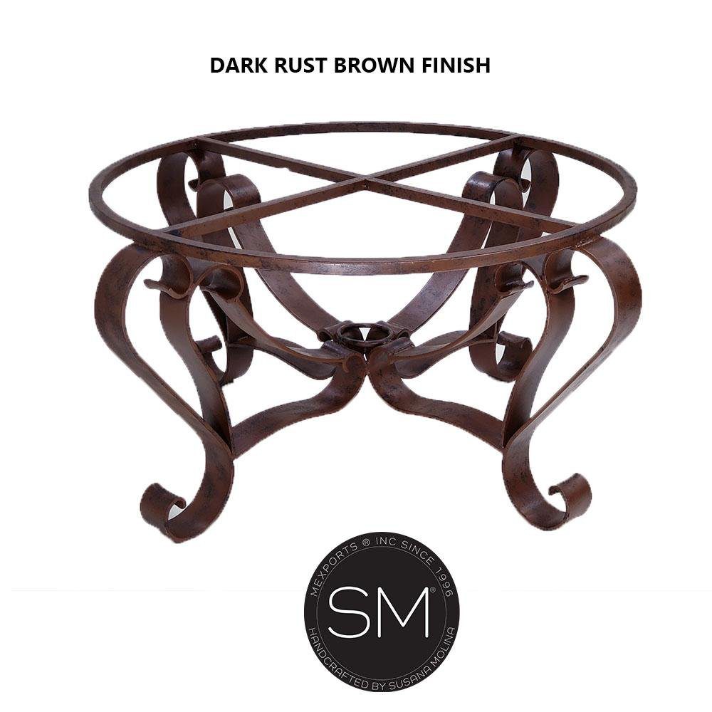 Mexports by Susana Molina 1229AAAC 48" Oxidized Hammered Copper Top Round Coffee Table With Wrought Iron Base