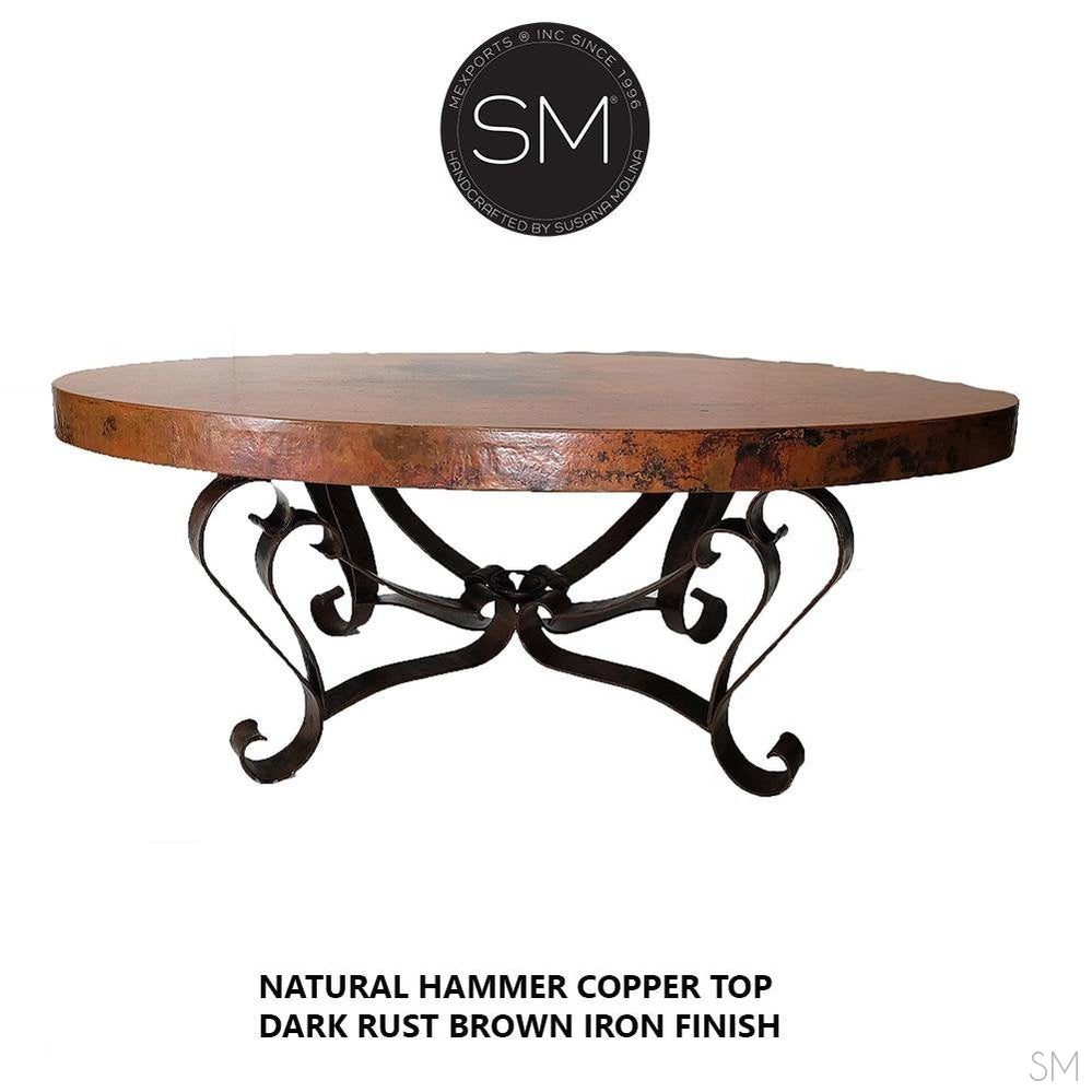 Mexports by Susana Molina 1229AAOC 60" Natural Hammered Copper Top With Nailheads on Edge Oval Coffee Table
