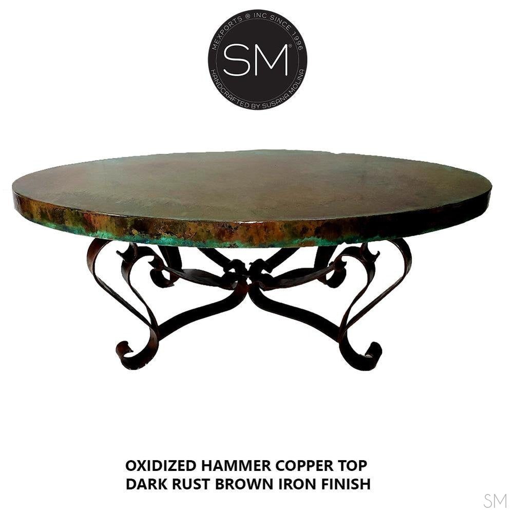 Mexports by Susana Molina 1229AAOC 60" Oxidized Hammered Copper Top Oval Coffee Table