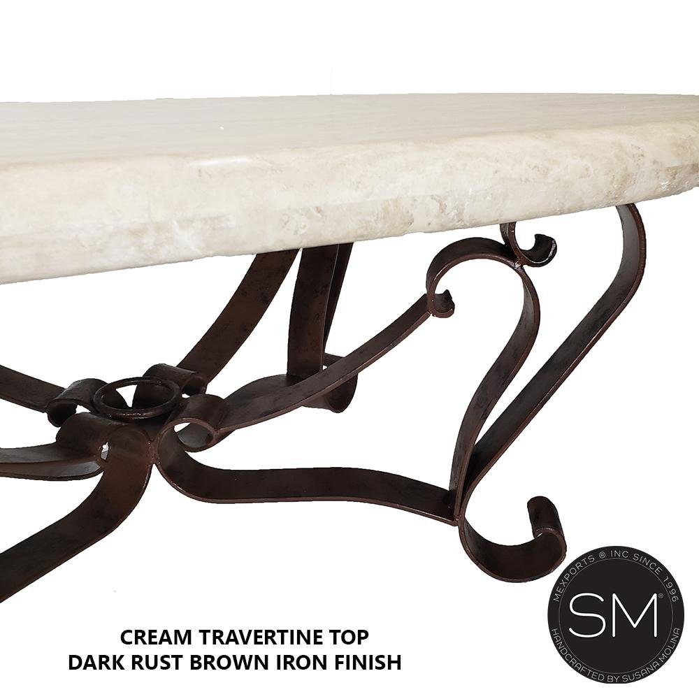 Mexports by Susana Molina 1229AAOT 60" Cream Travertine Stone Bullnose Edge Oval Coffee Table