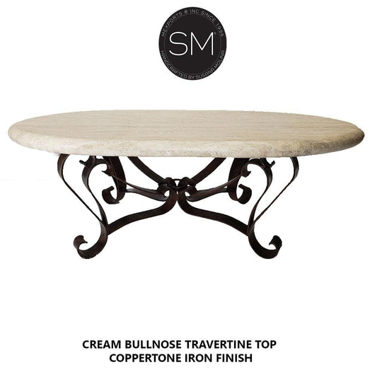 Mexports by Susana Molina 1229AAOT 60" Cream Travertine Stone Bullnose Edge Oval Coffee Table