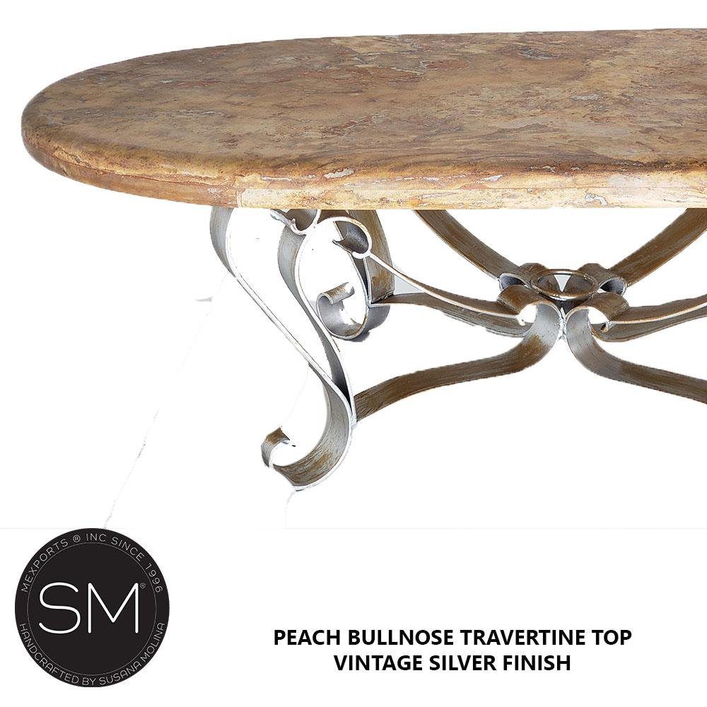 Mexports by Susana Molina 1229AAOT 60" Peach Travertine Stone Bullnose Edge Oval Coffee Table