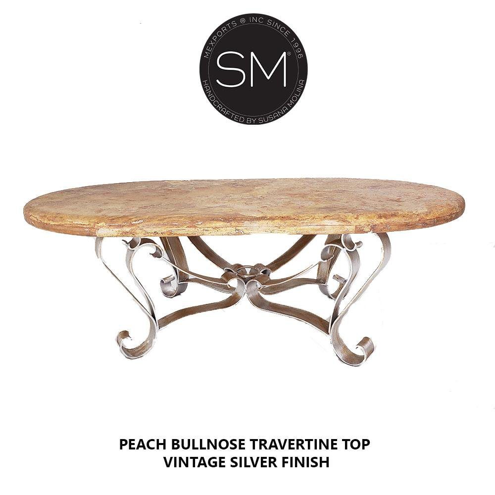 Mexports by Susana Molina 1229AAOT 60" Peach Travertine Stone Bullnose Edge Oval Coffee Table