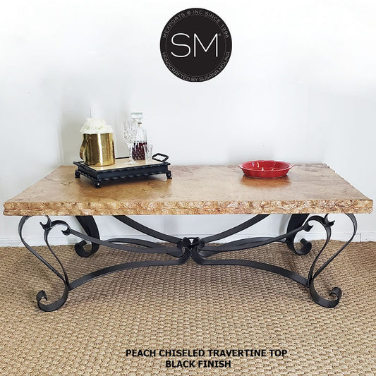 Mexports by Susana Molina 1229AAT 60" Peach Travertine Chisel Edge Rectangular Rustic Coffee Table