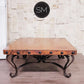 Mexports by Susana Molina 1229AC 48" Natural Hammer Copper Top With Nailheads on Edge Square Coffee Table With Iron Pedestal