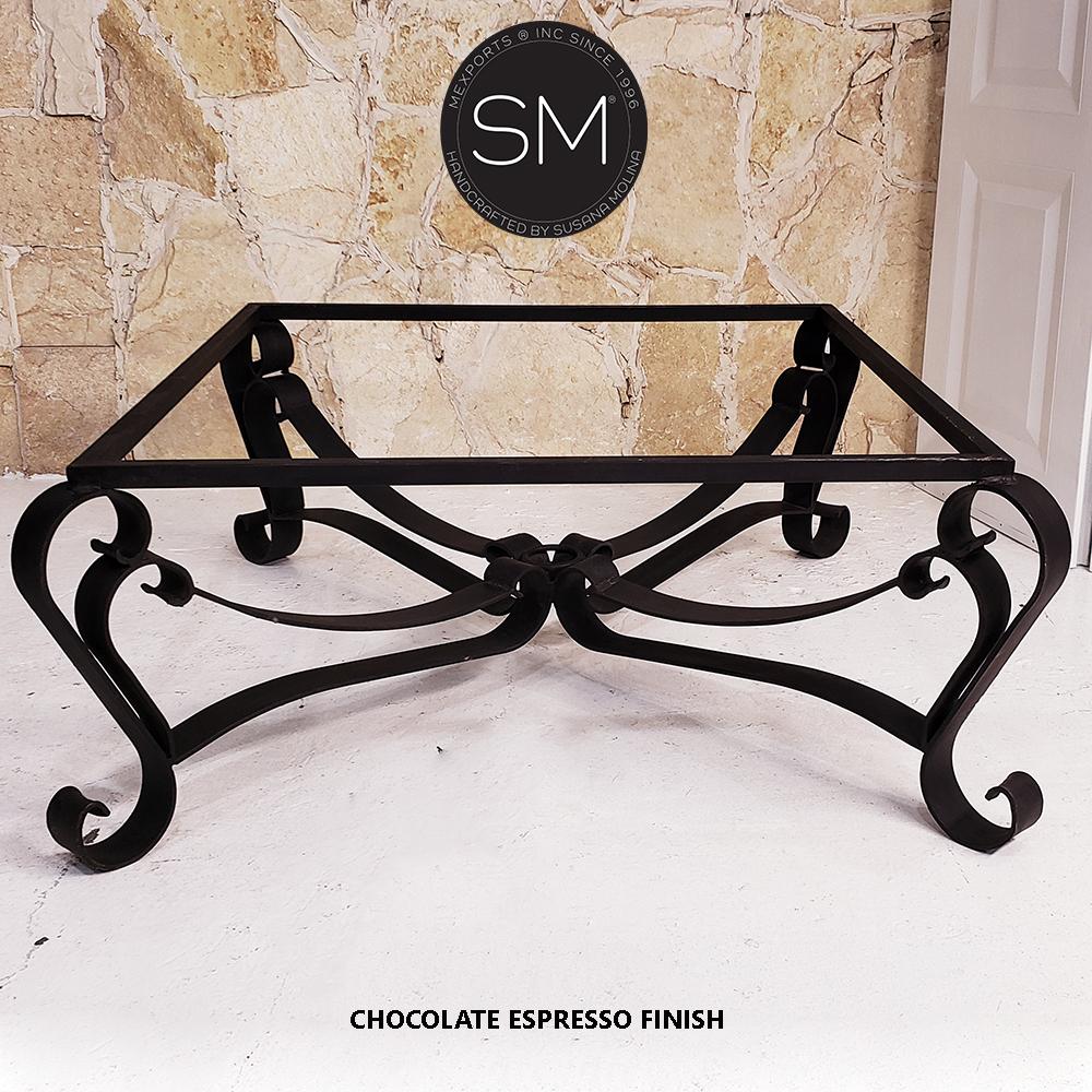 Mexports by Susana Molina 1229AM 48" Mesquite Wood Top Rounded Corners Red Coral Inlay Square Coffee Table