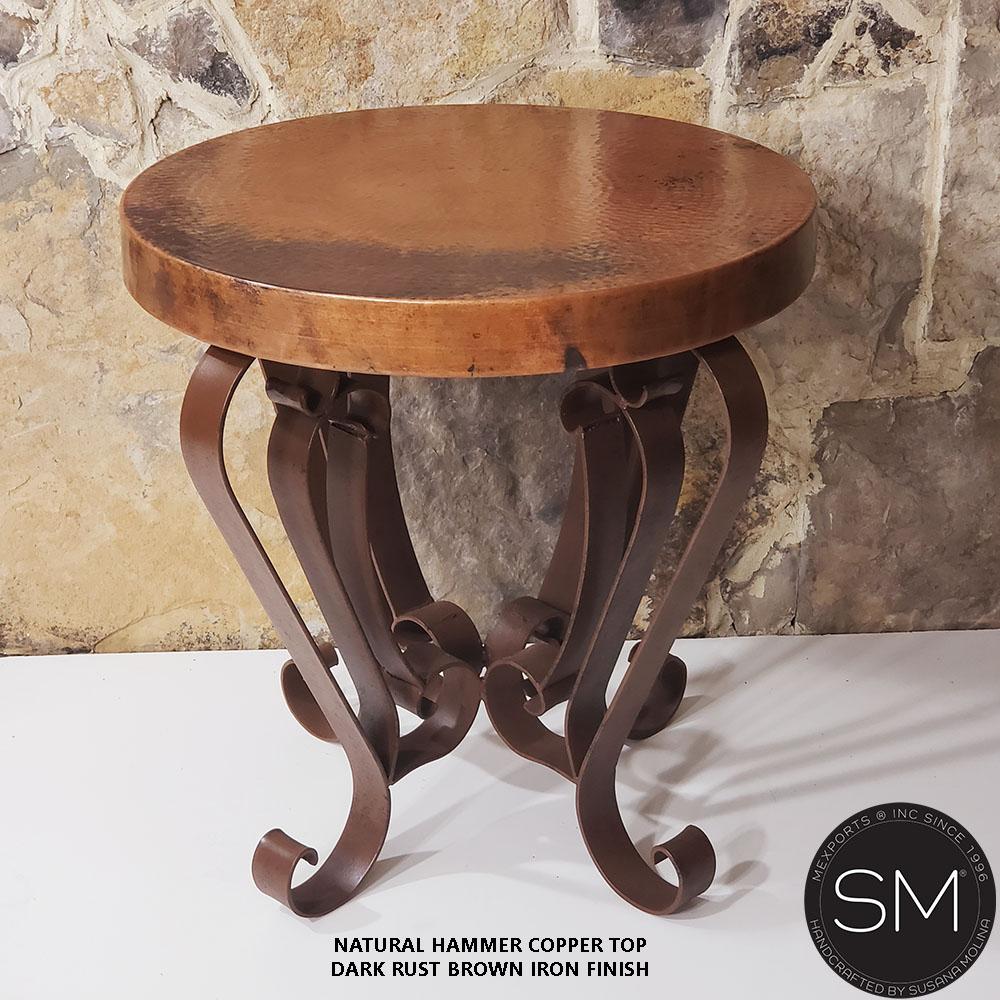 Mexports by Susana Molina 1229BBC 24" Natural Hammered Copper With Nailheads on Edge Round Side Table With Iron Base