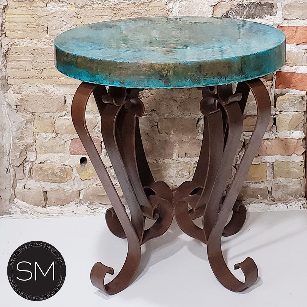 Mexports by Susana Molina 1229BBC 24" Oxidized Hammered Copper Round Side Table With Iron Base