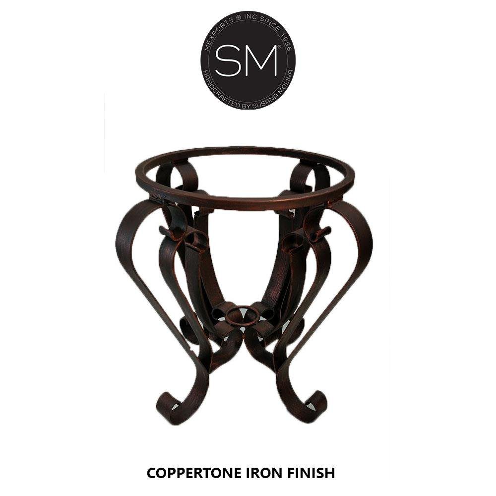 Mexports by Susana Molina 1229BBC 24" Oxidized Hammered Copper With Nailheads on Edge Round Side Table With Iron Base