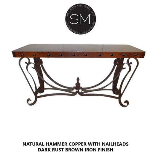 Mexports by Susana Molina 1229CC 72" Natural Hammered Copper With Nailheads on Edge Rectangular Entryway Console Table