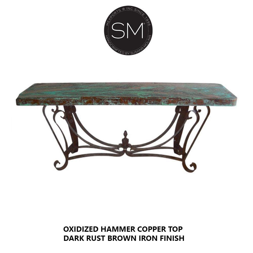 Mexports by Susana Molina 1229CC 72" Oxidized Hammered Copper With Nailheads on Edge Rectangular Entryway Console Table