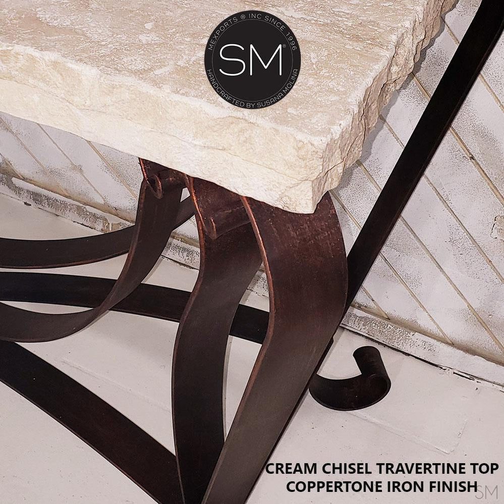 Mexports by Susana Molina 1229CT 63" Cream Travertine Chiseled Edge Rectangular Console Table