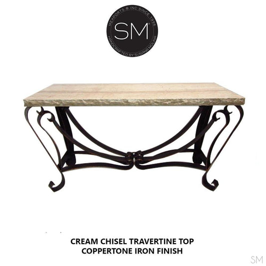 Mexports by Susana Molina 1229CT 63" Cream Travertine Chiseled Edge Rectangular Console Table
