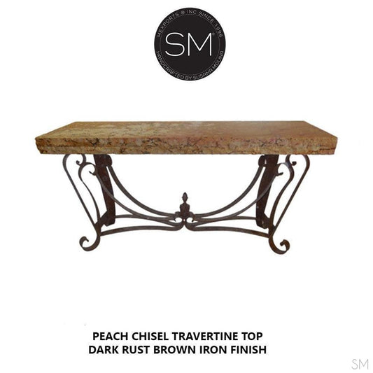 Mexports by Susana Molina 1229CT 63" Peach Travertine Chiseled Edge Rectangular Console Table