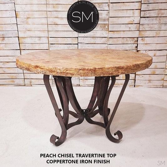 Mexports by Susana Molina 1229DT 48" Peach Travertine Stone Top Chisel Edge Vintage Dining Table