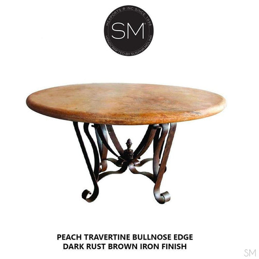 Mexports by Susana Molina 1229DT 54" Peach Travertine Stone Top Bullnose Edge Vintage Dining Table