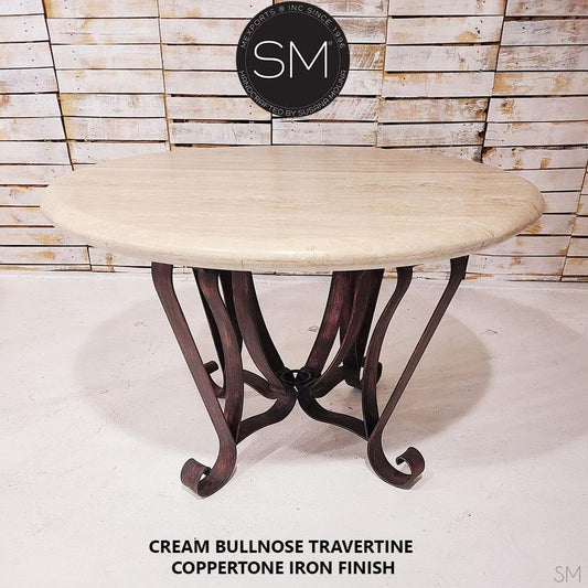 Mexports by Susana Molina 1229DT 60" Cream Travertine Stone Top Bullnose Edge Vintage Dining Table