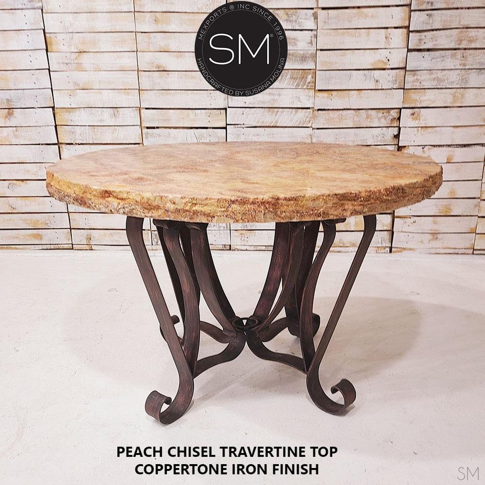 Mexports by Susana Molina 1229DT 60" Peach Travertine Stone Top Chisel Edge Vintage Dining Table