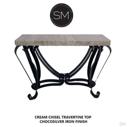 Mexports by Susana Molina 1229FT 44" Cream Travertine Stone Chiseled Edge Rectangular Console Table