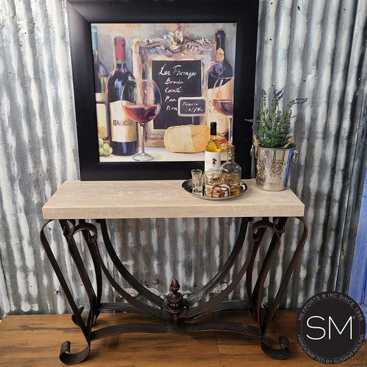 Mexports by Susana Molina 1229FT 44" Cream Travertine Stone Straight Edge Rectangular Console Table