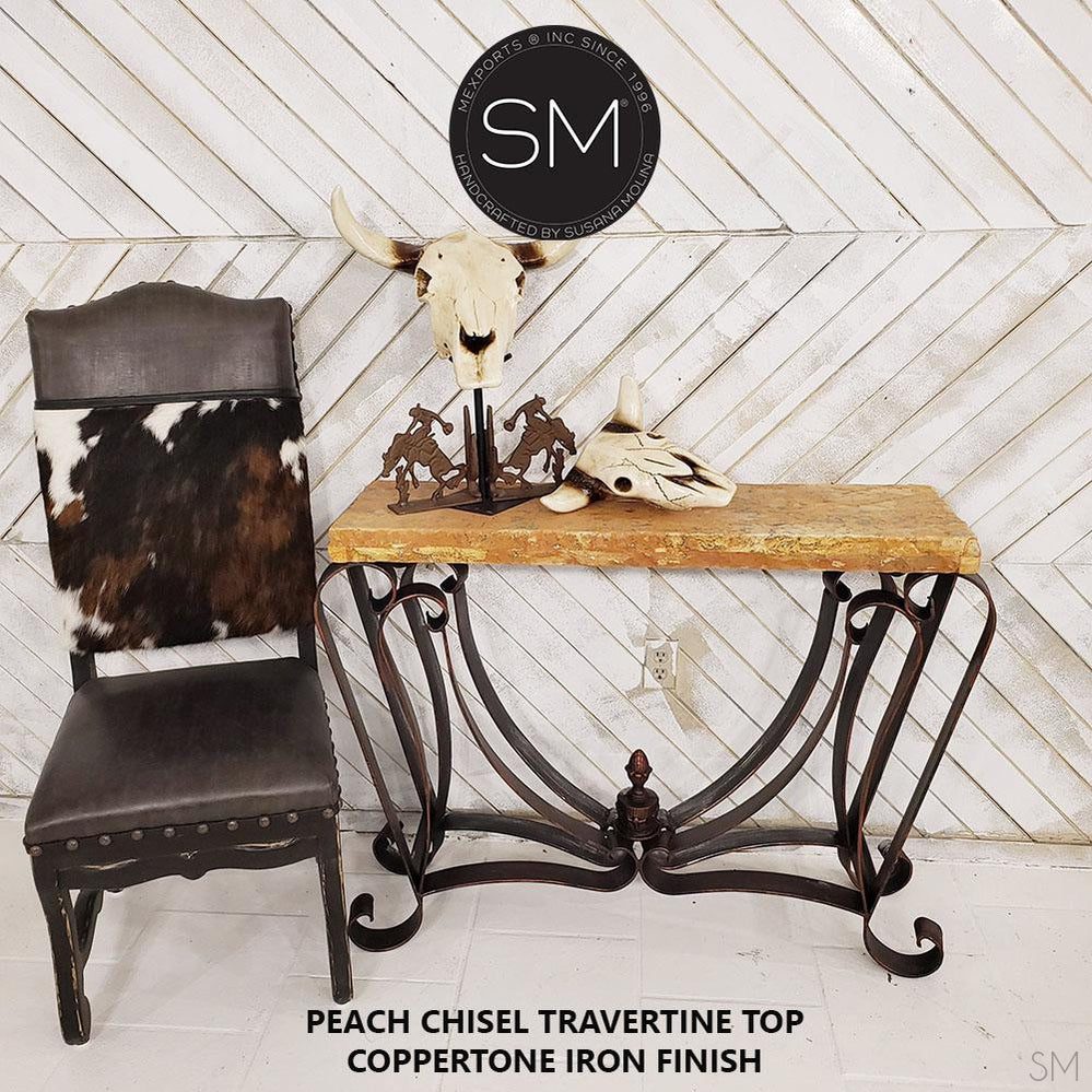 Mexports by Susana Molina 1229FT 44" Peach Travertine Stone Chiseled Edge Rectangular Console Table