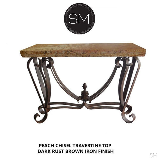 Mexports by Susana Molina 1229FT 44" Peach Travertine Stone Chiseled Edge Rectangular Console Table