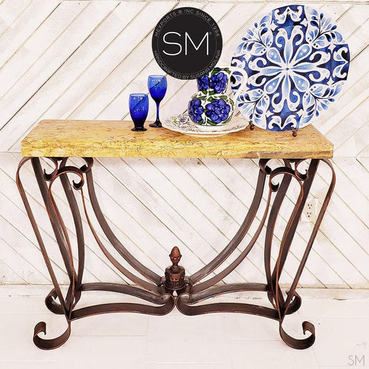 Mexports by Susana Molina 1229FT 44" Peach Travertine Stone Straight Edge Rectangular Console Table