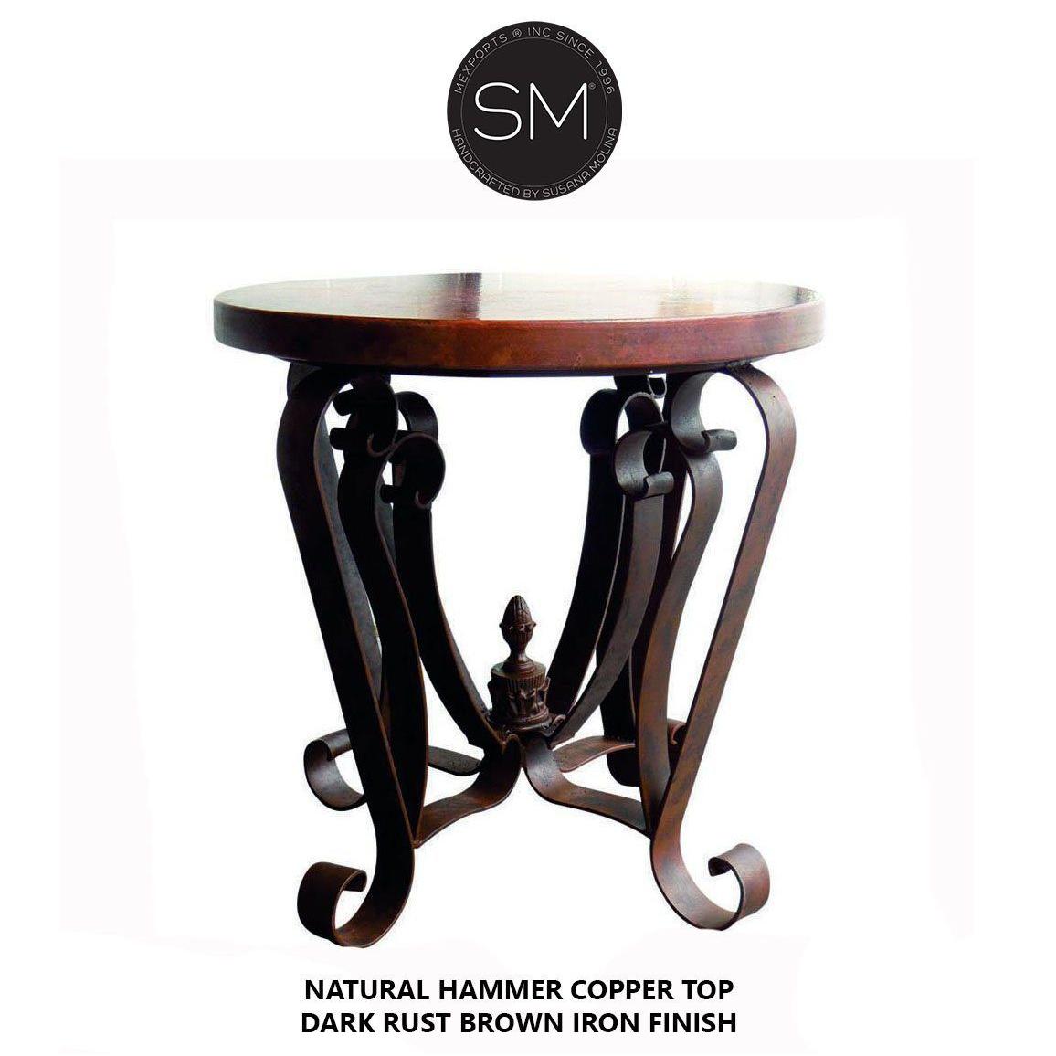 Mexports by Susana Molina 1229LC 38" Natural Hammered Copper With Nailheads on Edge Round Side Table