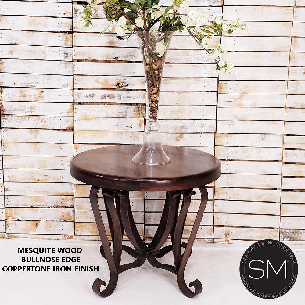 Mexports by Susana Molina 1229LM 31" Mesquite Wood Turquoise Inlay Round Side Table