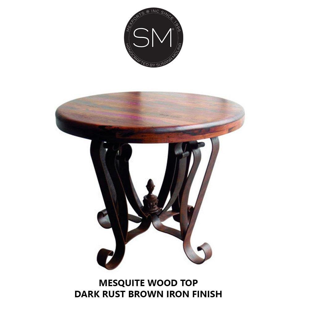 Mexports by Susana Molina 1229LM 38" Mesquite Wood Red Coral Inlay Round Side Table