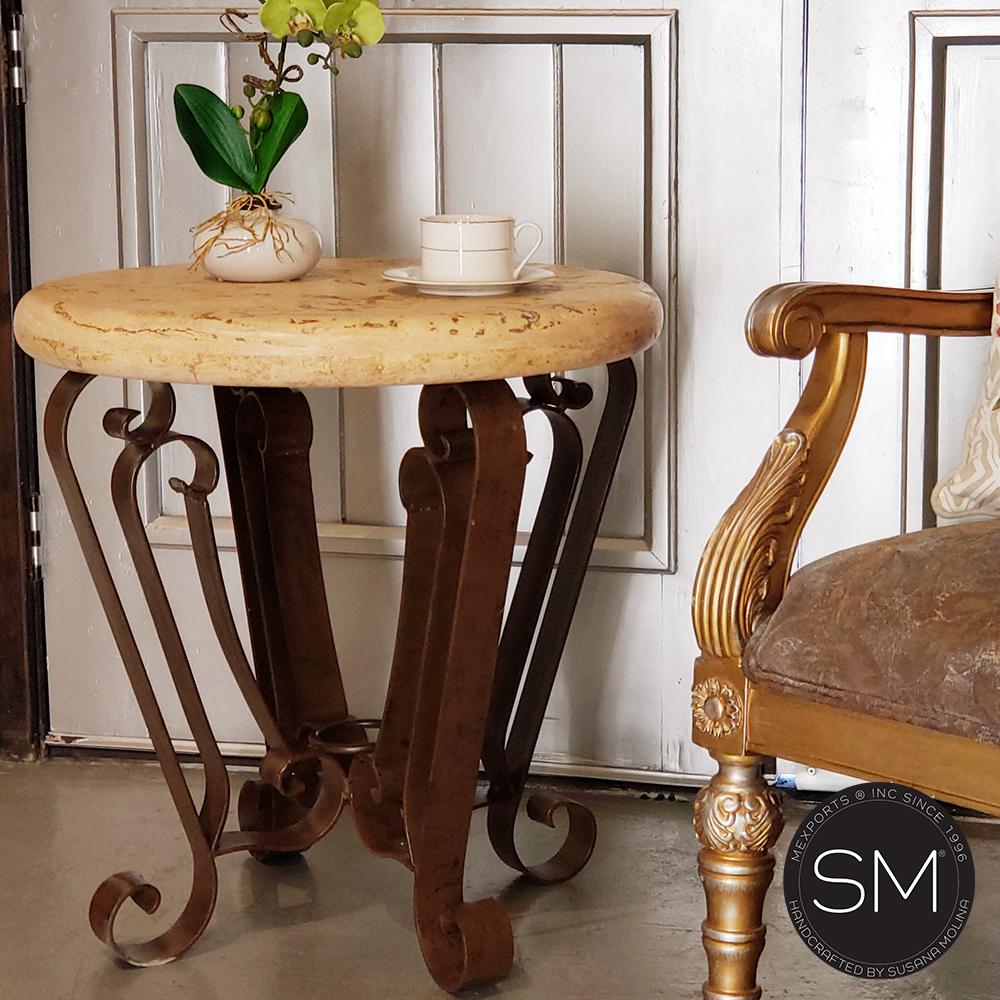 Mexports by Susana Molina 1229LT 31" Cream Travertine Stone Bullnose Edge Round Side Table
