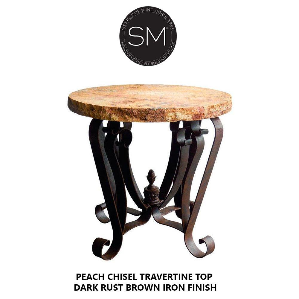 Mexports by Susana Molina 1229LT 31" Peach Travertine Stone Chisel Edge Round Side Table