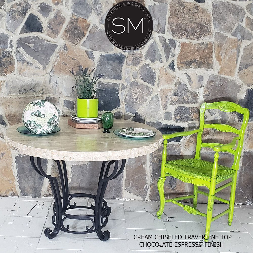 Mexports by Susana Molina 1231DT 48" Cream Travertine Stone Top Bullnose Edge Dining Table