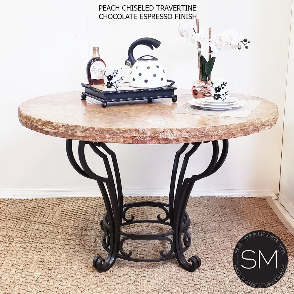 Mexports by Susana Molina 1231DT 54" Peach Travertine Stone Top Chisel Edge Dining Table