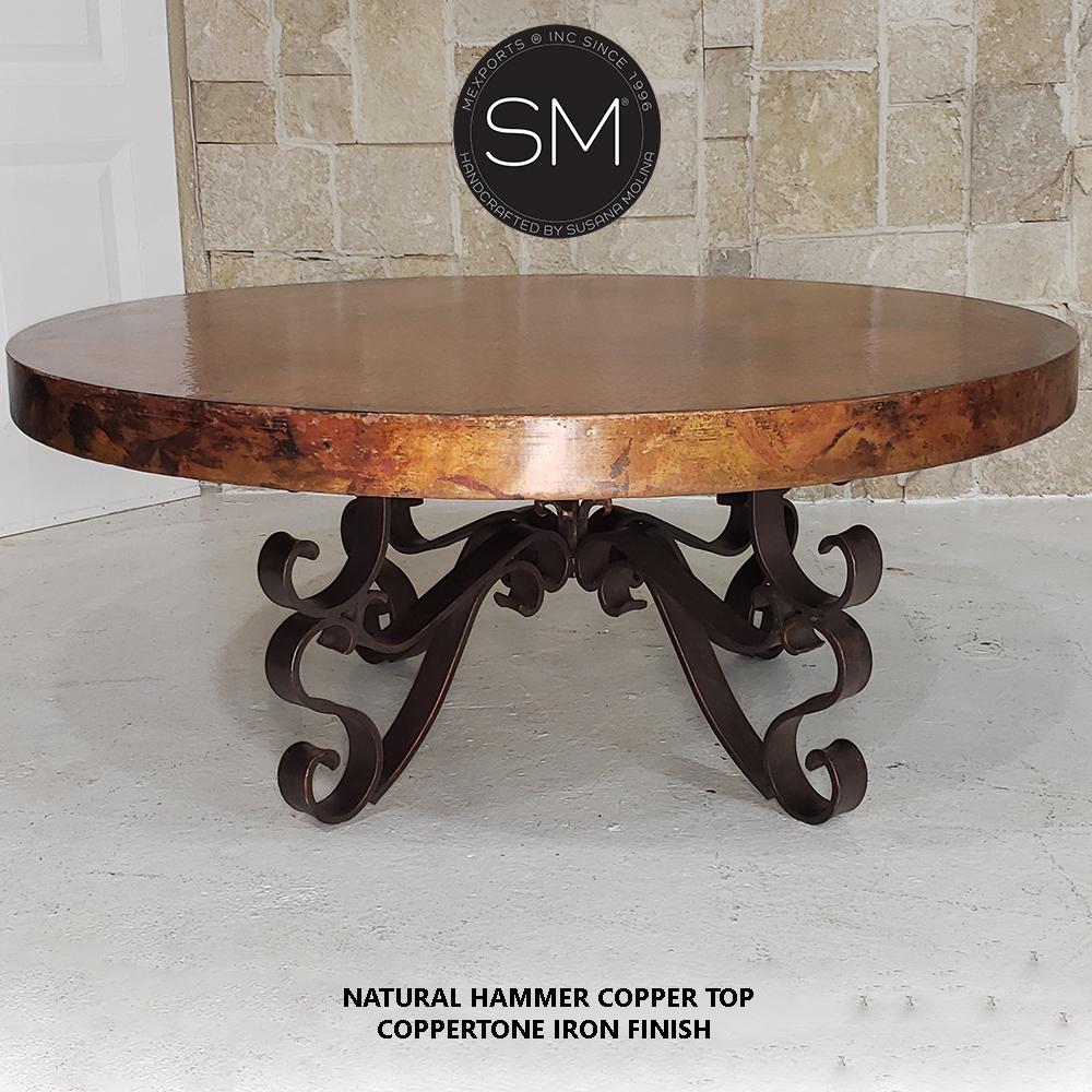 Mexports by Susana Molina 1237AAAC 38" Natural Hammered Copper Top Round Coffee Table