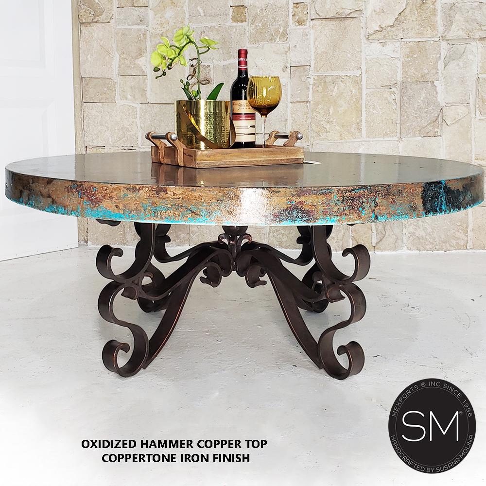 Mexports by Susana Molina 1237AAAC 38" Oxidized Hammered Copper Top With Nailheads on Edge Round Coffee Table