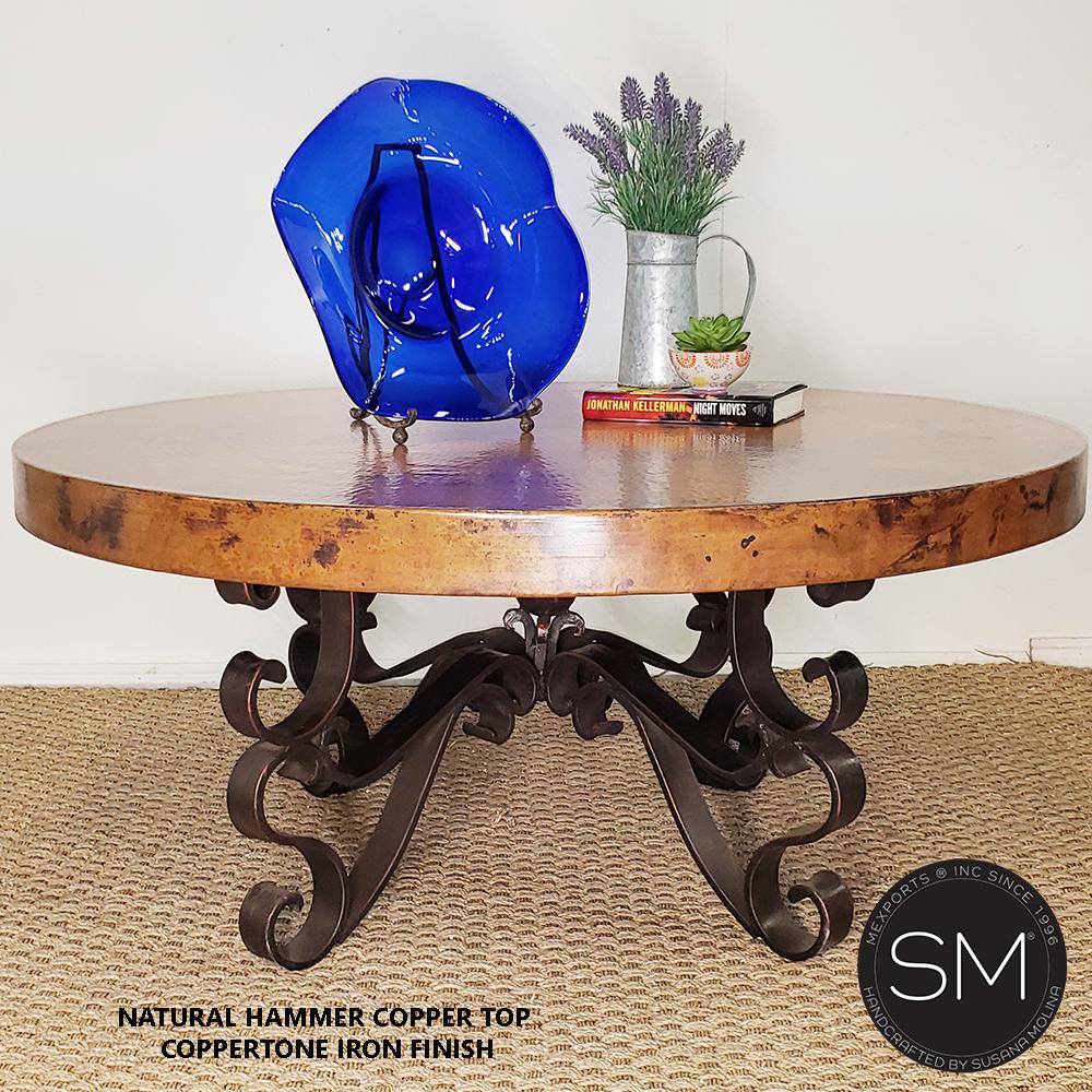 Mexports by Susana Molina 1237AAAC 48" Natural Hammered Copper Top Round Coffee Table