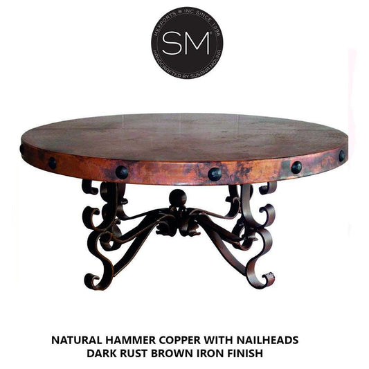 Mexports by Susana Molina 1237AAAC 48" Natural Hammered Copper Top With Nailheads on Edge Round Coffee Table