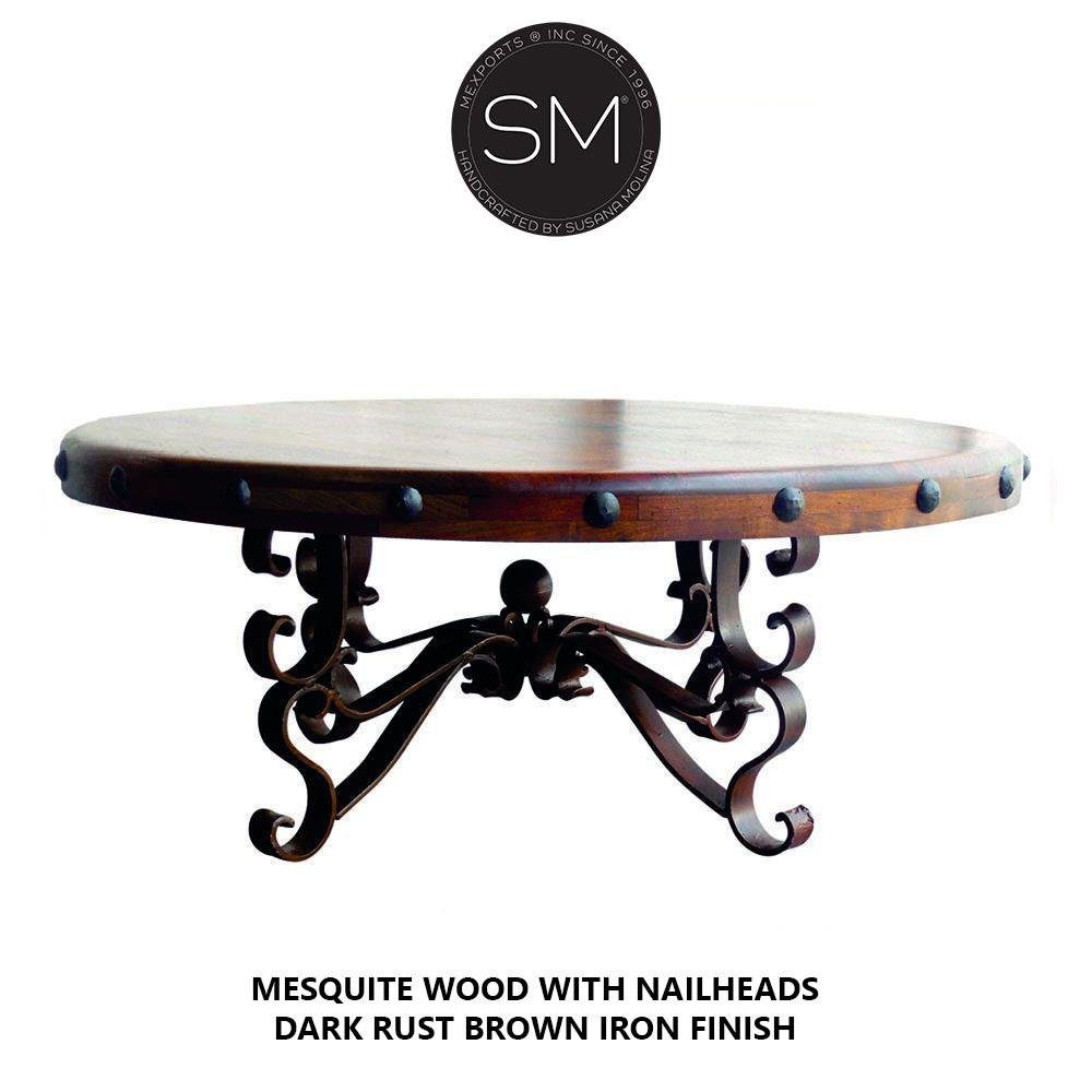 Mexports by Susana Molina 1237AAAM 48" Mesquite Solid Wood No Inlay With Nailheads on Edge Round Coffee Table