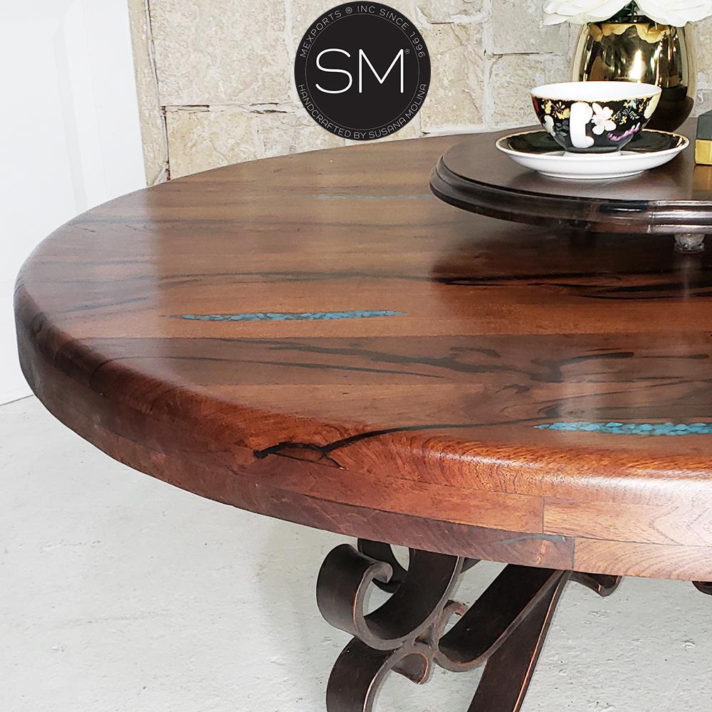 Mexports by Susana Molina 1237AAAM 48" Mesquite Solid Wood Turquoise Inlay Round Coffee Table