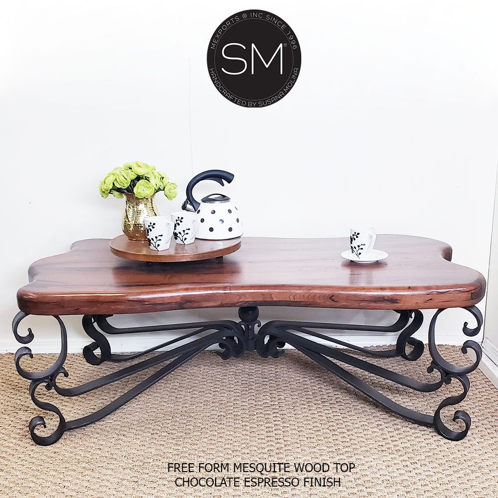 Mexports by Susana Molina 1237AAM 60" Mesquite Wood Top Free Form Edge No Inlay Rectangular Coffee Table