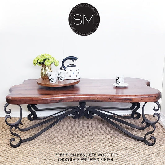 Mexports by Susana Molina 1237AAM 72" Mesquite Wood Top Free Form Edge No Inlay Rectangular Coffee Table