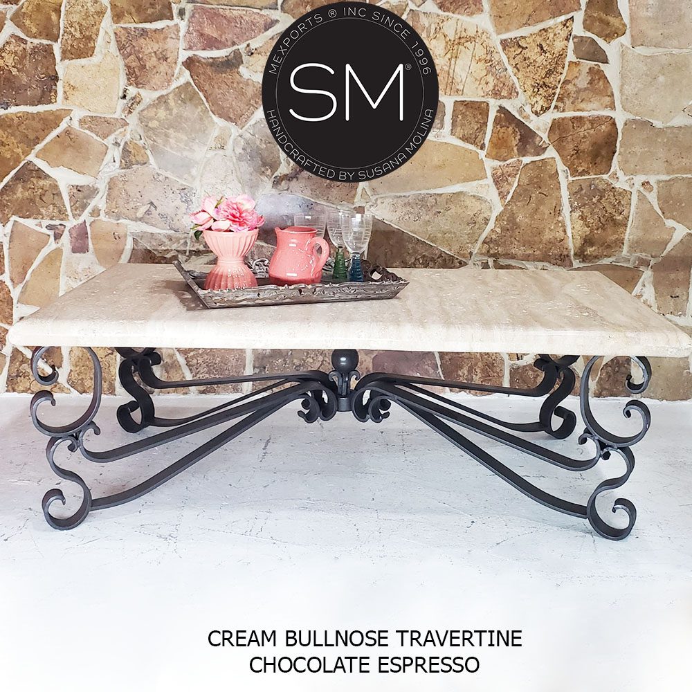 Mexports by Susana Molina 1237AAT 60" Cream Travertine Top Bullnose Edge Rectangular Coffee Table