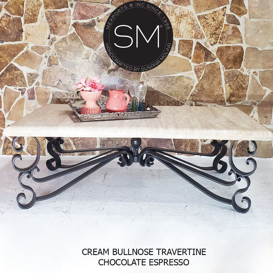 Mexports by Susana Molina 1237AAT 60" Cream Travertine Top Bullnose Edge Rectangular Coffee Table
