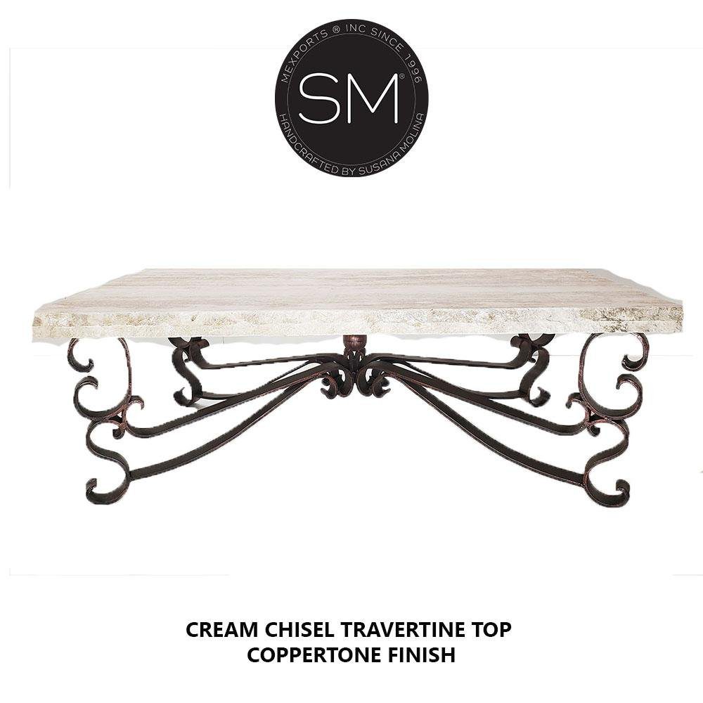 Mexports by Susana Molina 1237AAT 60" Cream Travertine Top Chisel Edge Rectangular Coffee Table
