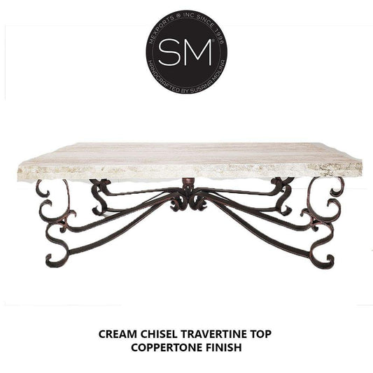 Mexports by Susana Molina 1237AAT 60" Cream Travertine Top Chisel Edge Rectangular Coffee Table