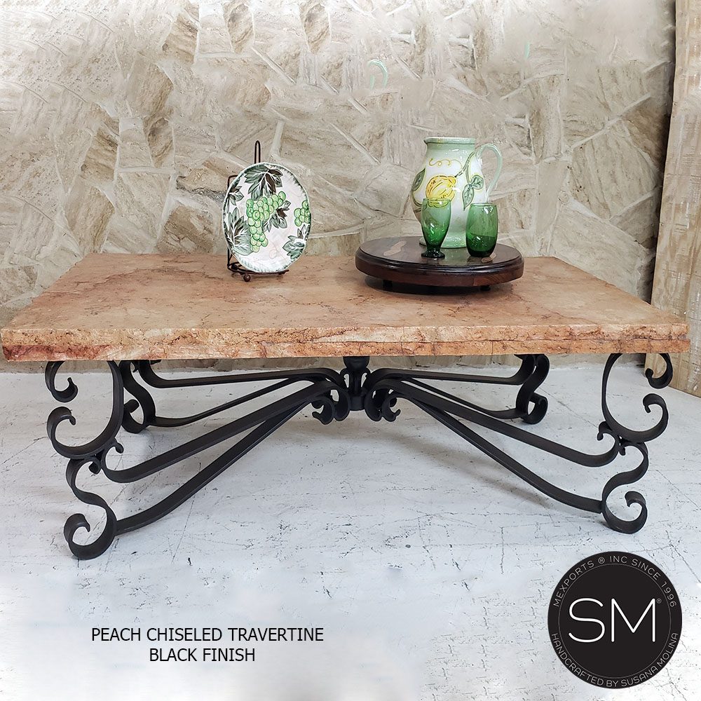 Mexports by Susana Molina 1237AAT 60" Peach Travertine Top Chisel Edge Rectangular Coffee Table