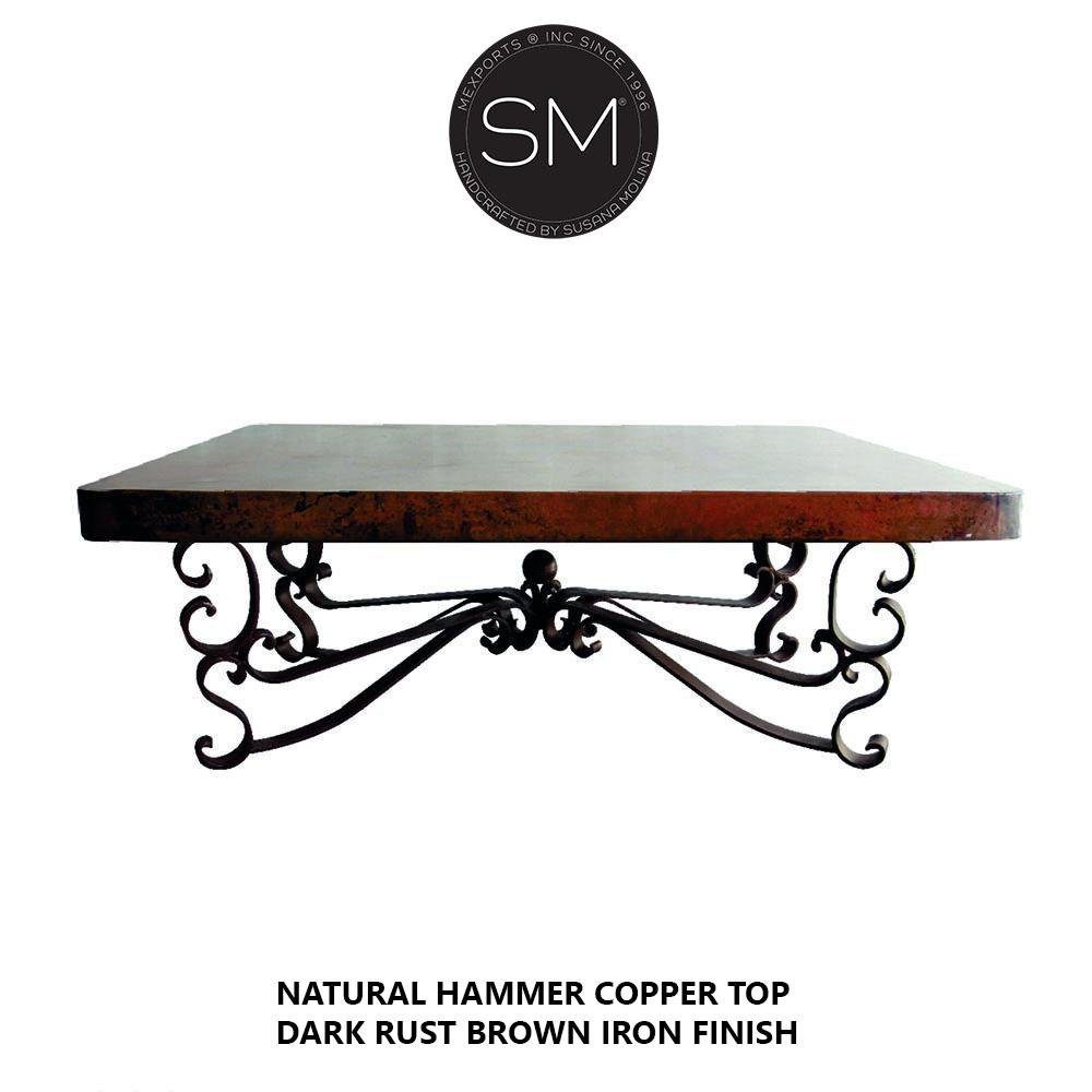 Mexports by Susana Molina 1237AC 48" Natural Hammered Copper Top With Nailheads on Edge Square Coffee Table