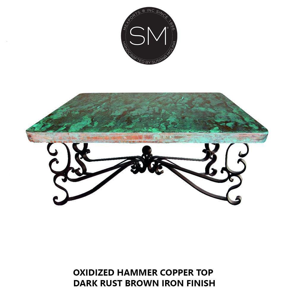 Mexports by Susana Molina 1237AC 48" Oxidized Hammered Copper Top Square Coffee Table