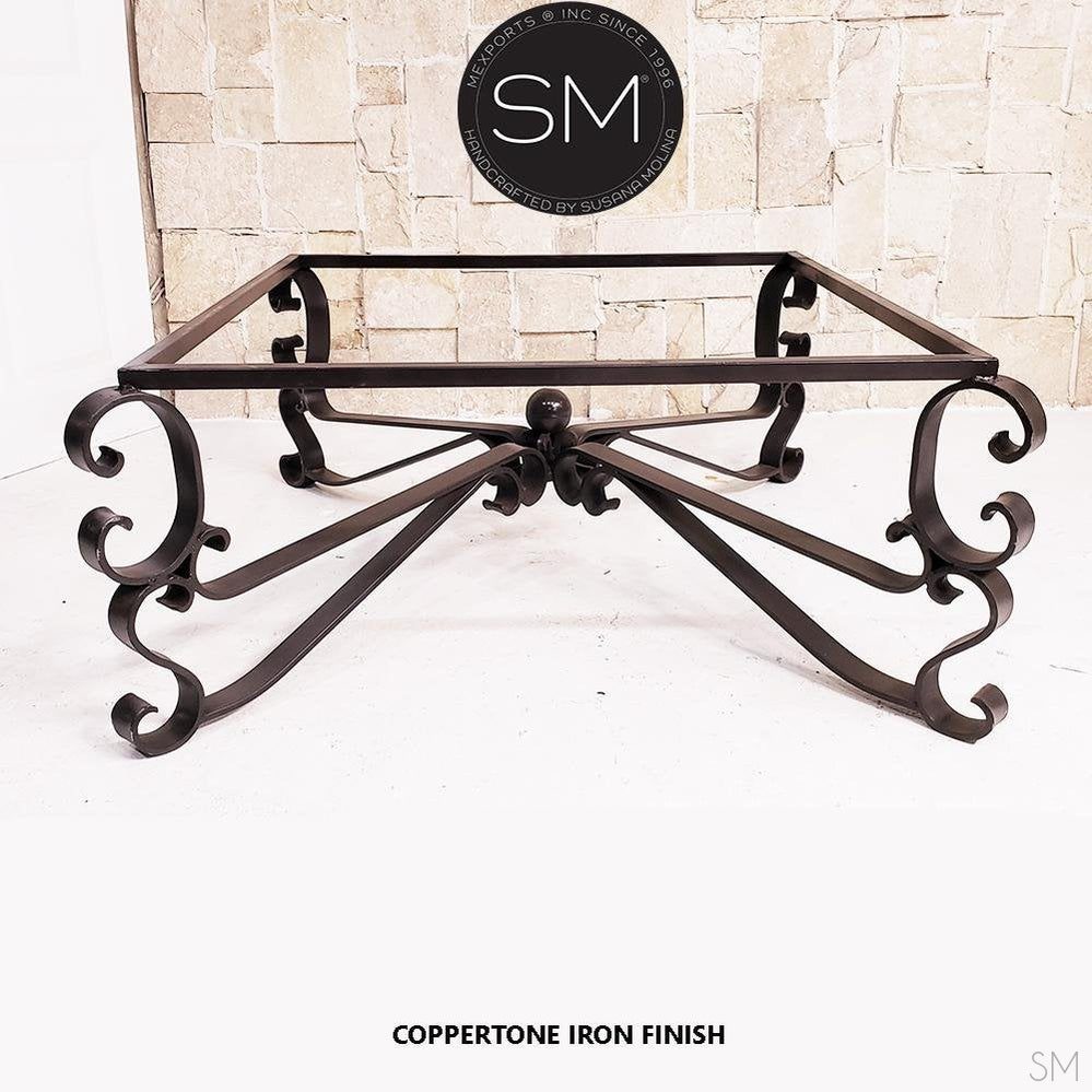 Mexports by Susana Molina 1237AM 48" Mesquite Wood Rounded Corners Red Coral Inlay Rustic Square Coffee Table